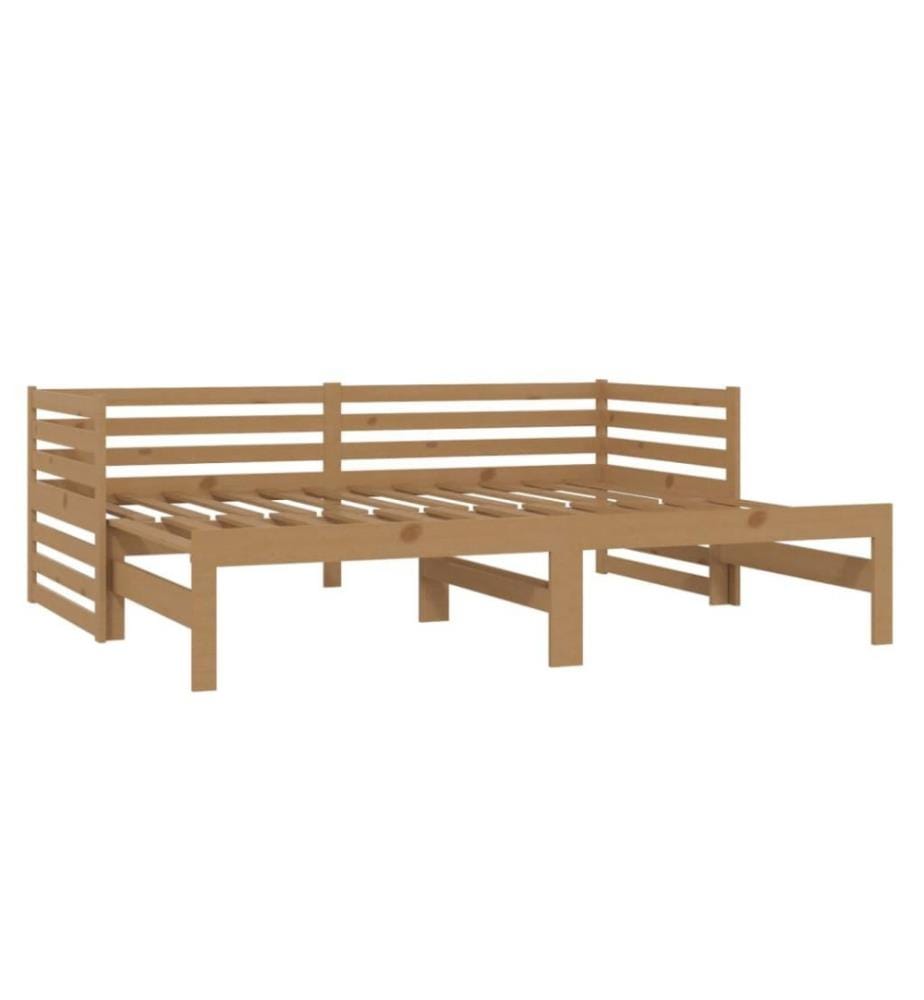 Lit coulissant Marron miel Bois de pin massif 2x(90x200) cm