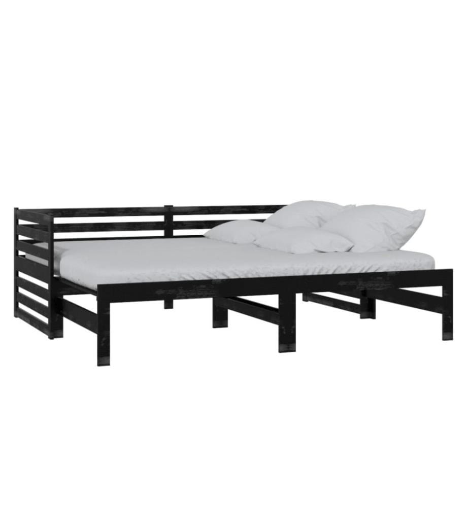 Lit coulissant Noir Bois de pin massif 2x(90x200) cm