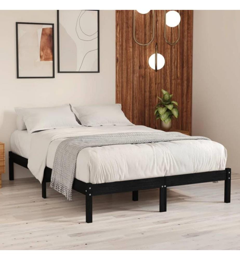 Massivholzbett Schwarz 135x190 cm 4FT6 Double