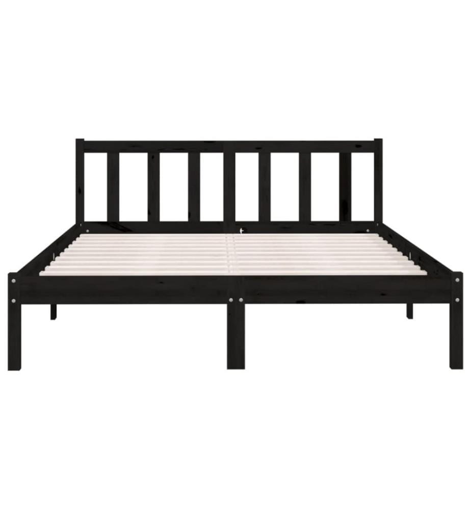 Cadre de lit Noir Bois de pin massif 135x190 cm Double