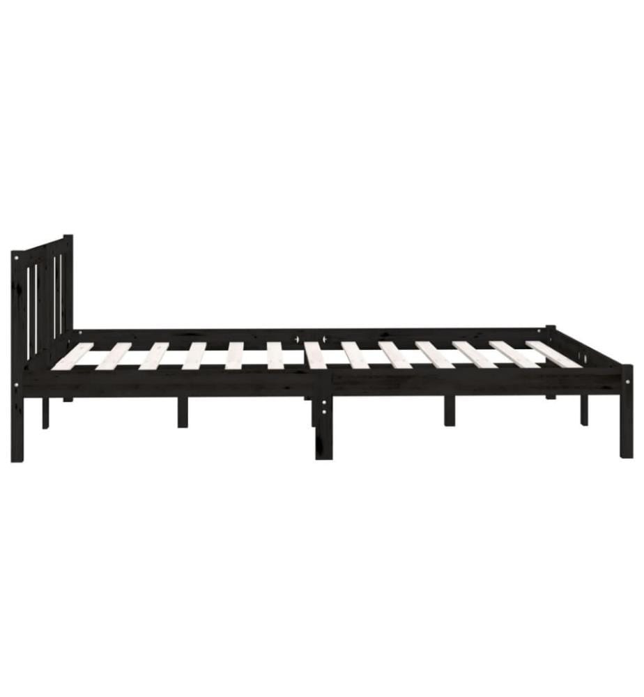 Cadre de lit Noir Bois de pin massif 135x190 cm Double