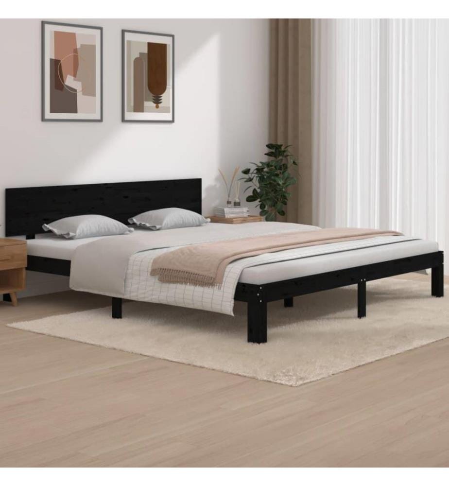 Cadre de lit Noir Bois massif 180x200 cm Super King
