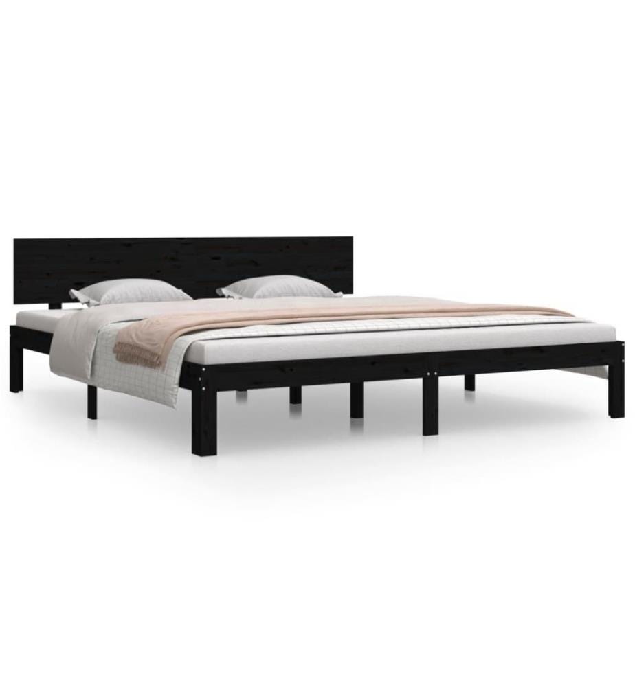 Cadre de lit Noir Bois massif 180x200 cm Super King