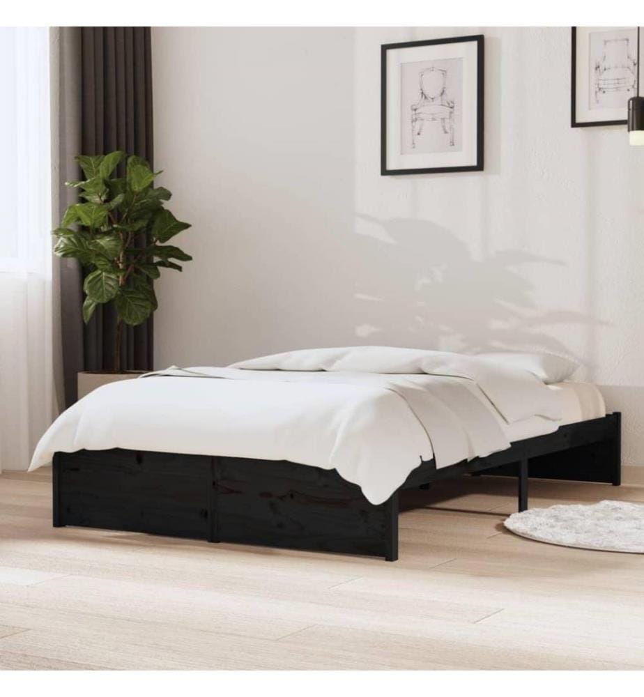 Cadre de lit Noir Bois massif 120x190 cm Petit double