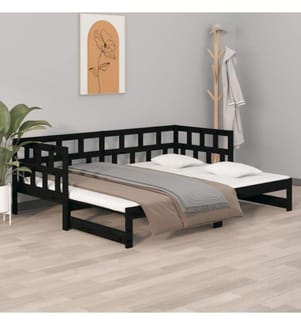 Tagesbett Ausziehbar Schwarz Massivholz Kiefer 2x(90x200) cm