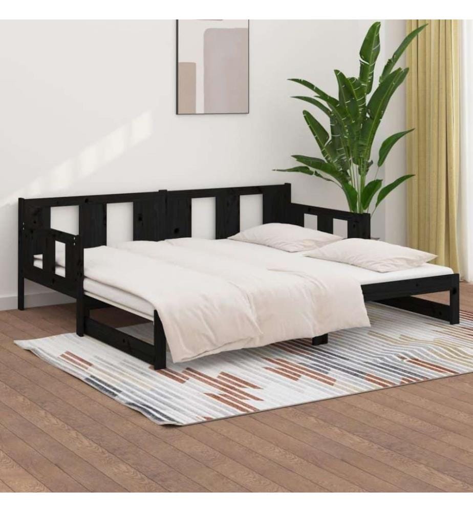 Tagesbett Ausziehbar Schwarz Massivholz Kiefer 2x(80x200) cm