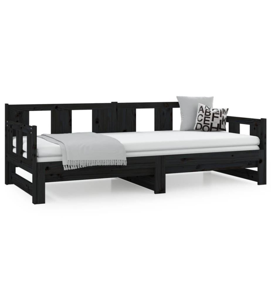 Tagesbett Ausziehbar Schwarz Massivholz Kiefer 2x(80x200) cm