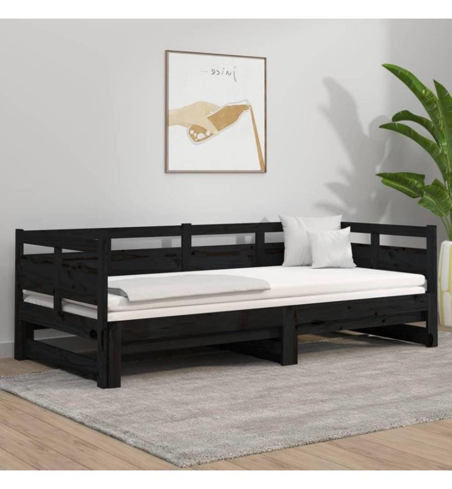 Lit coulissant Noir Bois de pin solide 2x(90x190) cm