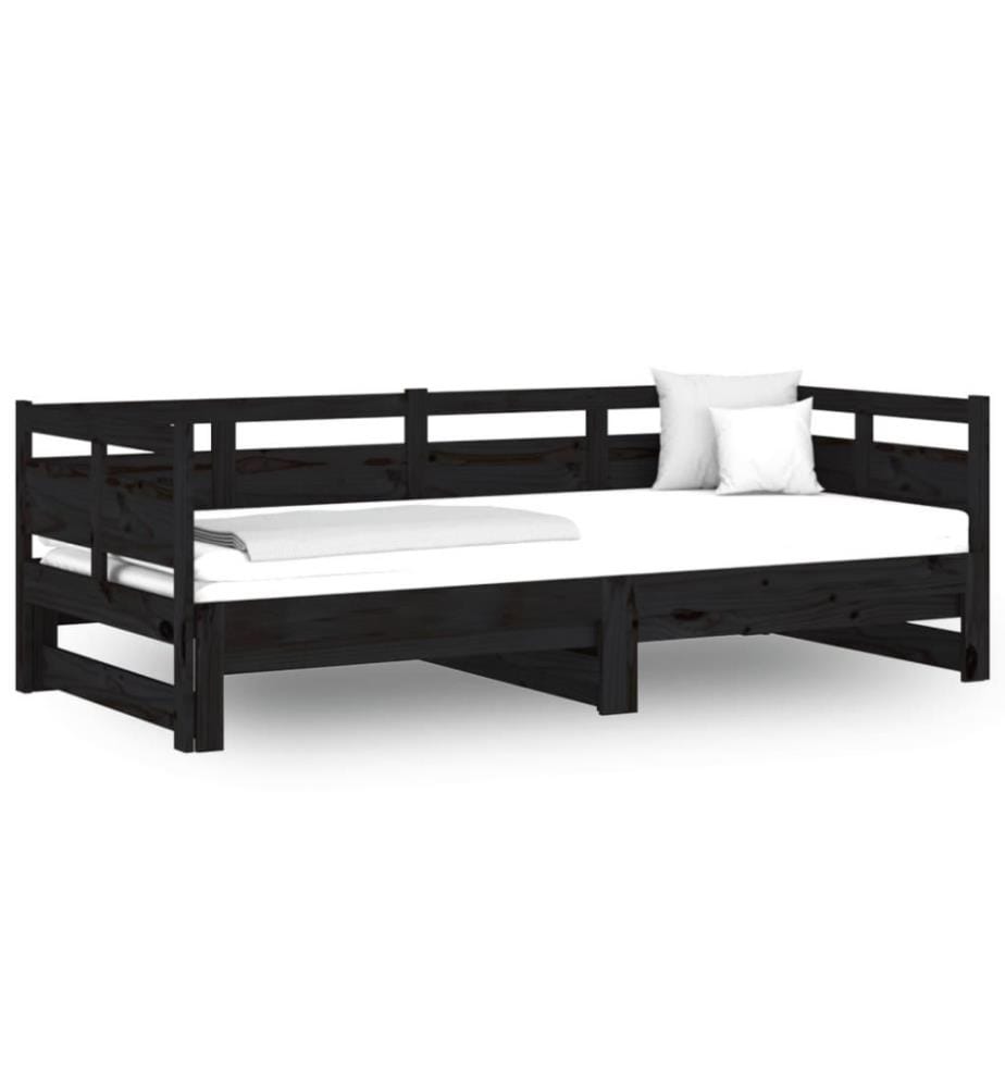 Lit coulissant Noir Bois de pin solide 2x(90x190) cm