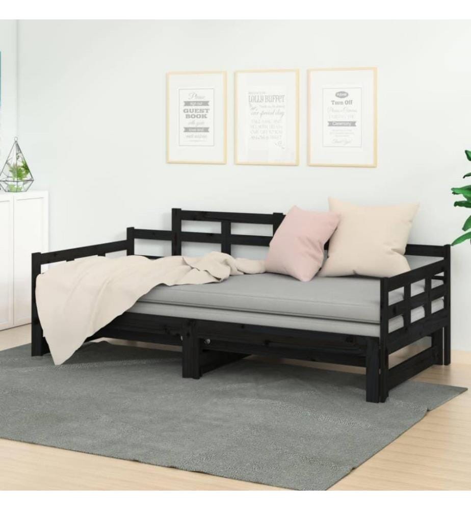 Tagesbett Ausziehbar Schwarz Massivholz Kiefer 2x(90x200) cm