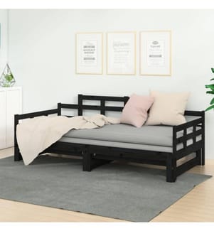 Tagesbett Ausziehbar Schwarz Massivholz Kiefer 2x(90x200) cm