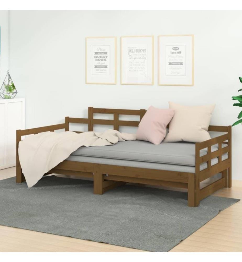 Lit coulissant Marron miel Bois de pin solide 2x(90x190) cm