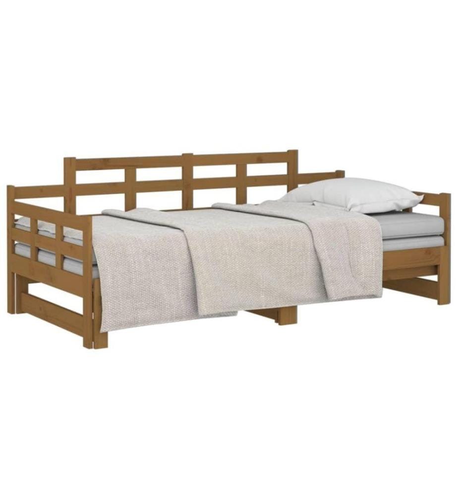 Lit coulissant Marron miel Bois de pin solide 2x(90x190) cm