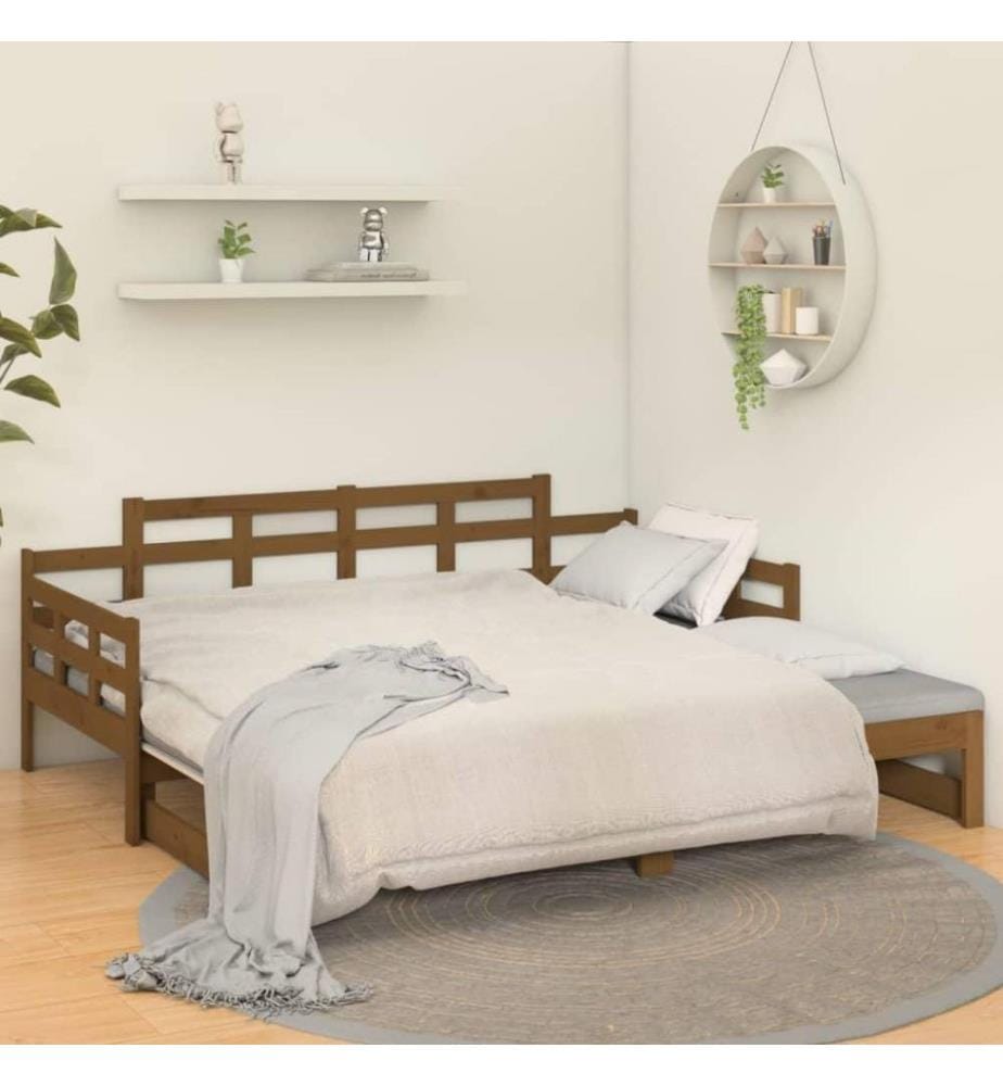 Lit coulissant Marron miel Bois de pin solide 2x(90x190) cm