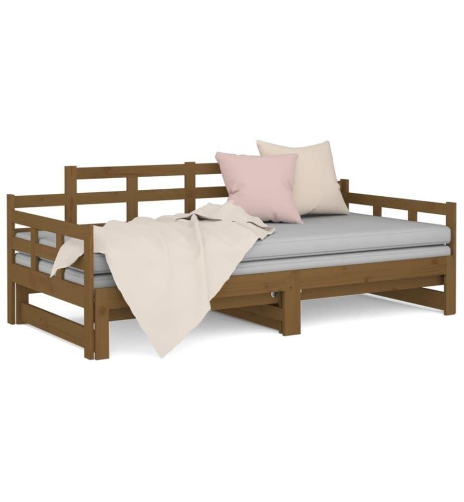 Lit coulissant Marron miel Bois de pin solide 2x(90x190) cm