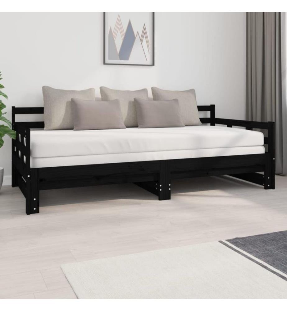 Lit coulissant Noir Bois de pin massif 2x(90x200) cm
