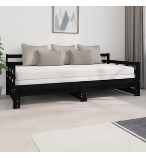 Tagesbett Ausziehbar Schwarz Massivholz Kiefer 2x(90x200) cm