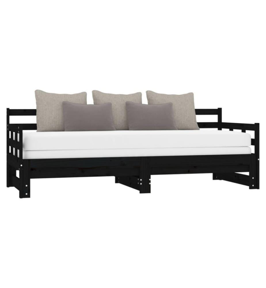 Lit coulissant Noir Bois de pin massif 2x(90x200) cm