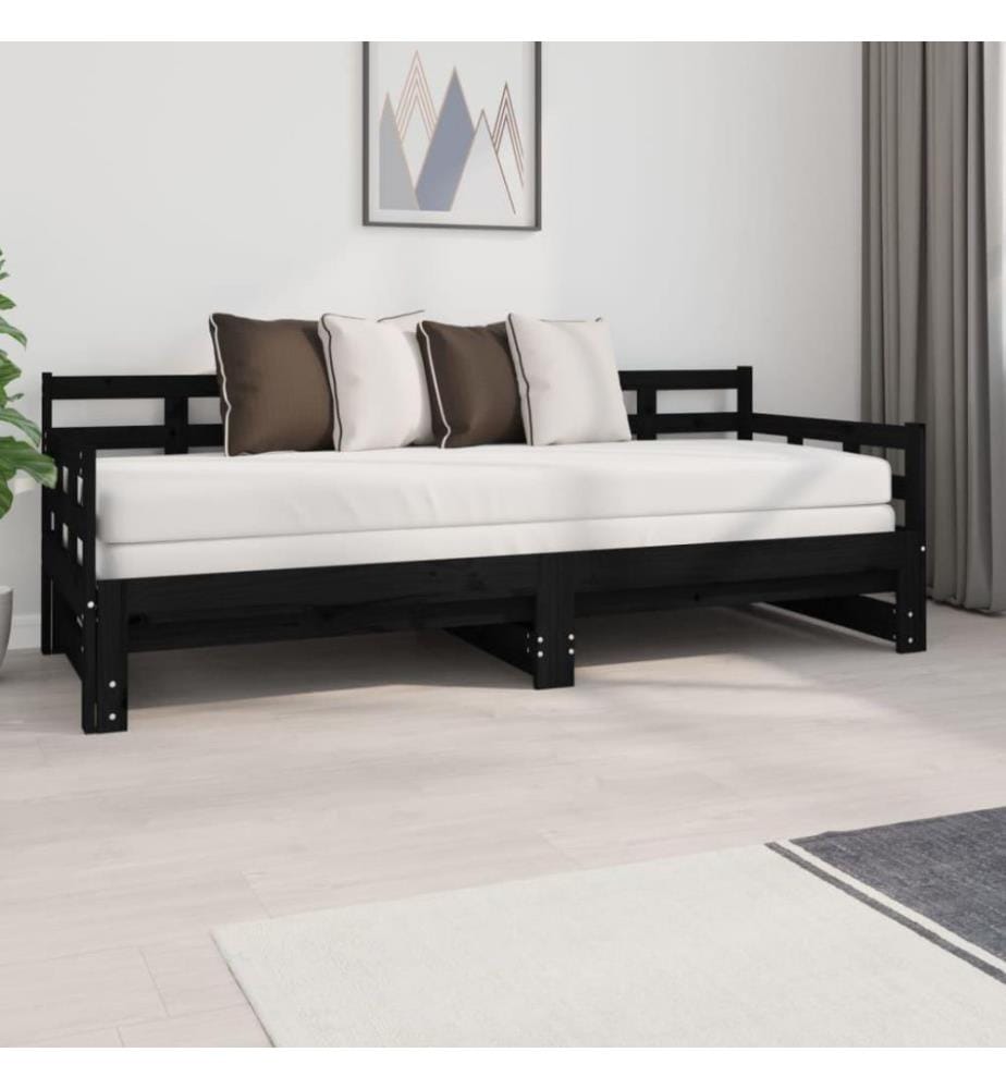 Tagesbett Ausziehbar Schwarz Massivholz Kiefer 2x(80x200) cm