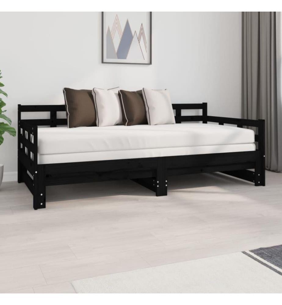 Lit coulissant Noir Bois de pin solide 2x(90x190) cm