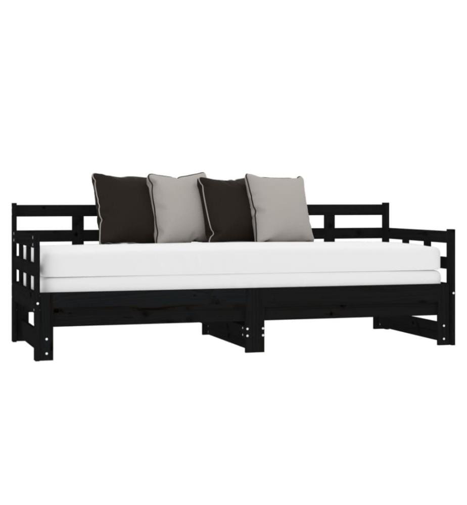 Lit coulissant Noir Bois de pin solide 2x(90x190) cm