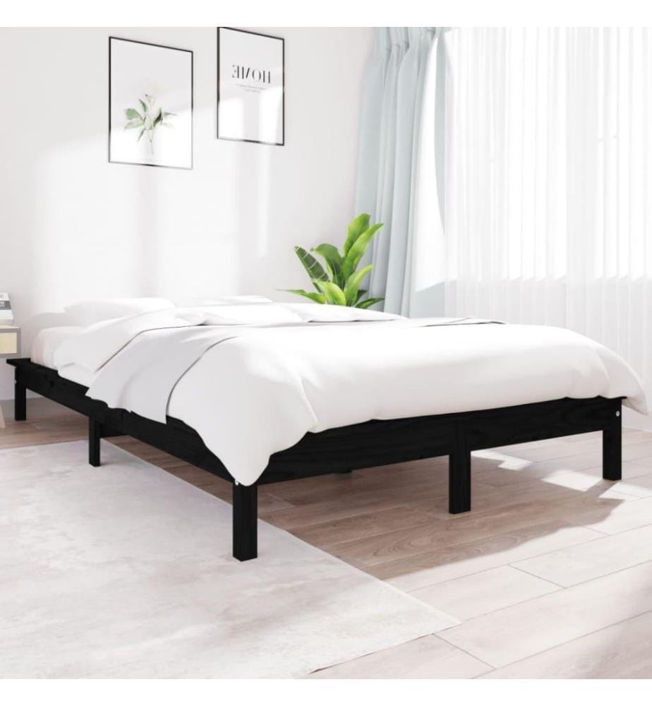 Cadre de lit Noir 180x200 cm Bois de pin massif Super King