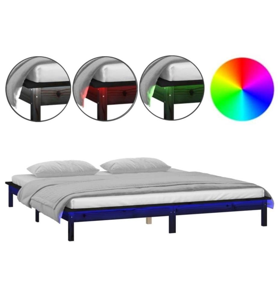 Massivholzbett mit LEDs Schwarz 200x200 cm