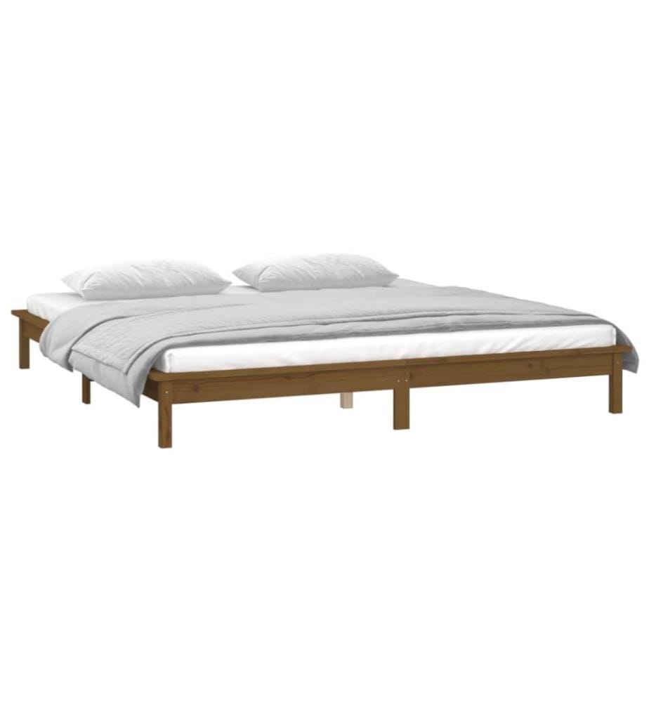 Cadre de lit à LED Marron miel 135x190 cm Double Bois massif