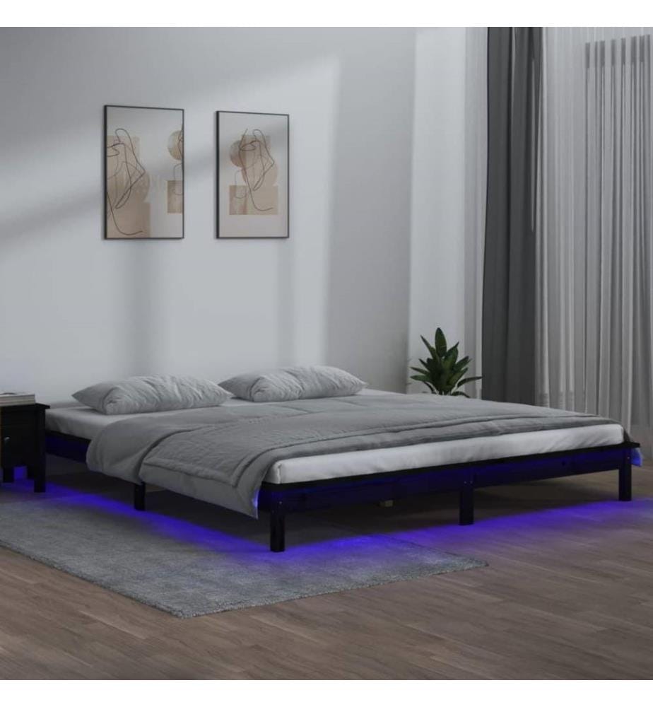 Massivholzbett mit LEDs Schwarz 140x190 cm