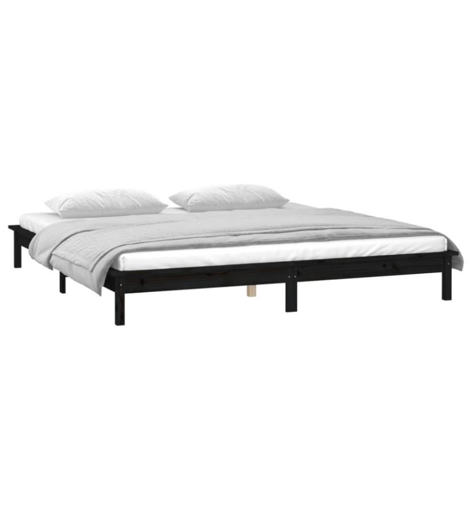 Massivholzbett mit LEDs Schwarz 140x190 cm