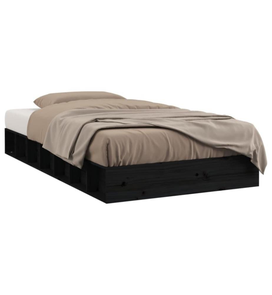 Cadre de lit Noir 135x190 cm Double Bois massif