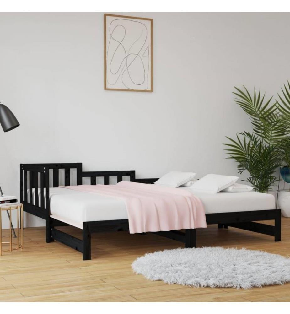 Lit coulissant Noir 2x(80x200) cm Bois de pin massif