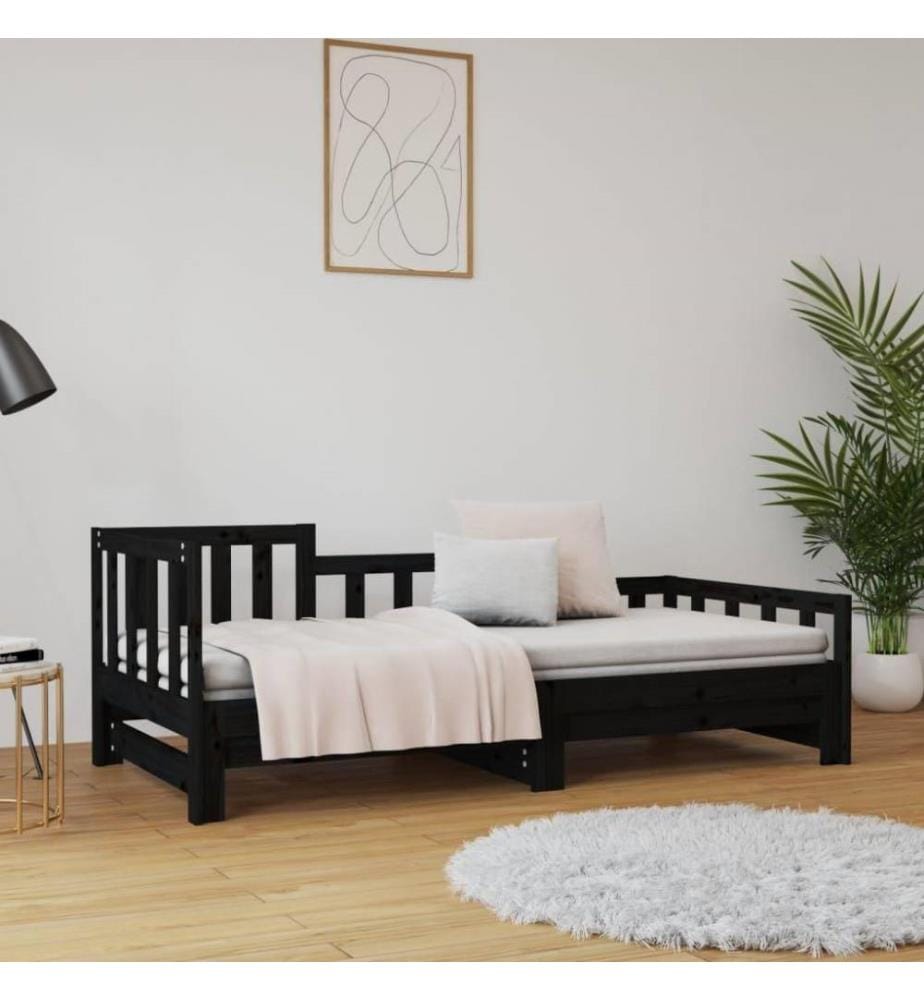 Lit coulissant Noir 2x(90x200) cm Bois de pin massif