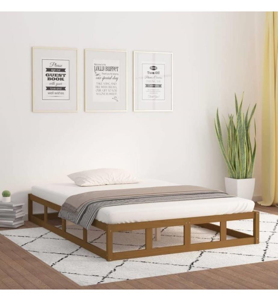 Cadre de lit Marron miel 120x190 cm Petit Double Bois massif