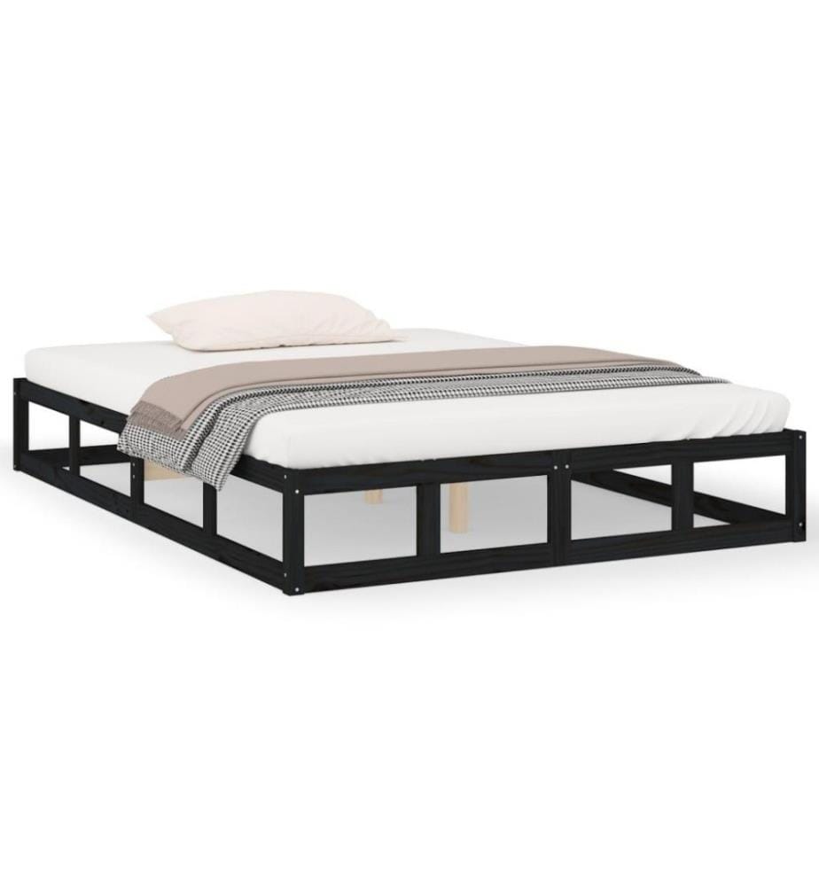 Cadre de lit Noir 135x190 cm Double Bois massif