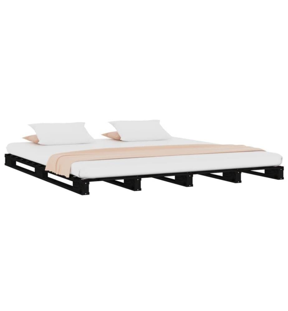 Cadre de lit Noir 135x190 cm Bois de pin massif Double