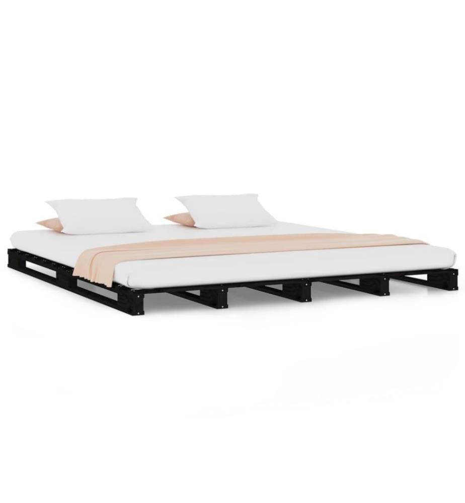 Cadre de lit Noir 140x190 cm Bois de pin massif