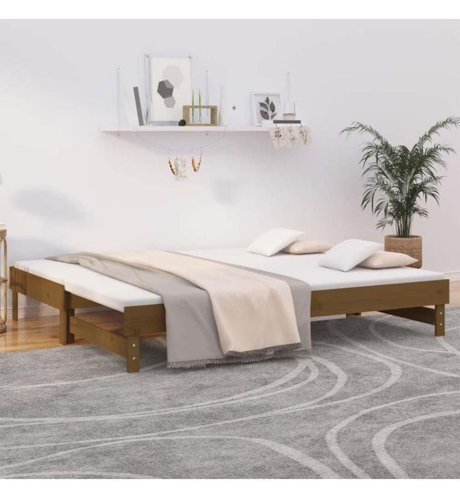 Lit coulissant Marron miel 2x(90x200) cm Bois de pin solide