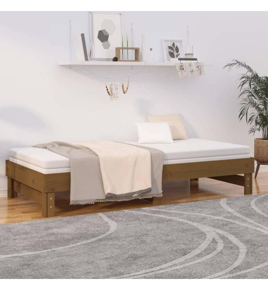 Lit coulissant Marron miel 2x(90x200) cm Bois de pin solide