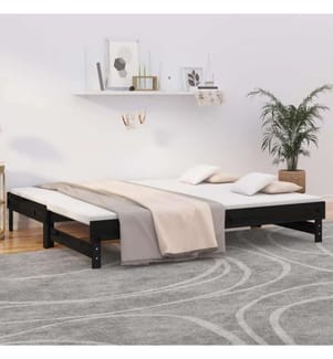 Tagesbett Ausziehbar Schwarz 2x(90x200) cm Massivholz Kiefer