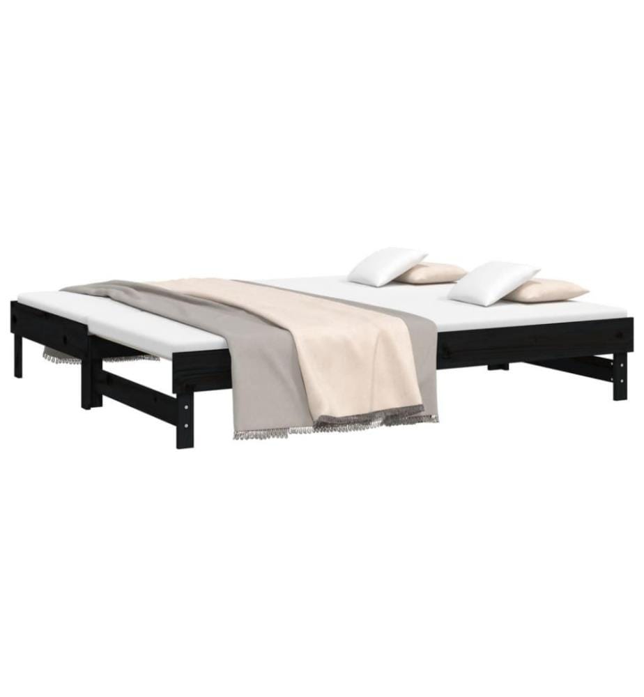 Lit coulissant Noir 2x(90x200) cm Bois de pin massif