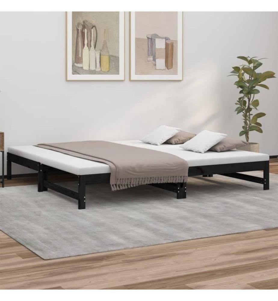 Tagesbett Ausziehbar Schwarz 2x(100x200) cm Massivholz Kiefer