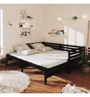 Ausziehbares Tagesbett 2x(90x200) cm Schwarz Massivholz Kiefer