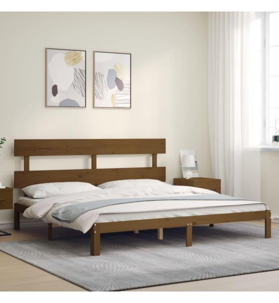 Massivholzbett mit Kopfteil Honigbraun 200x200 cm