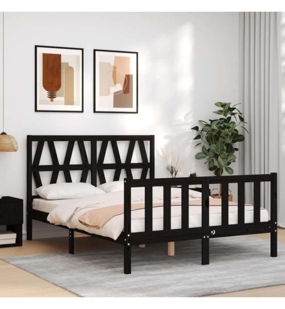 Massivholzbett mit Kopfteil Schwarz 140x190 cm