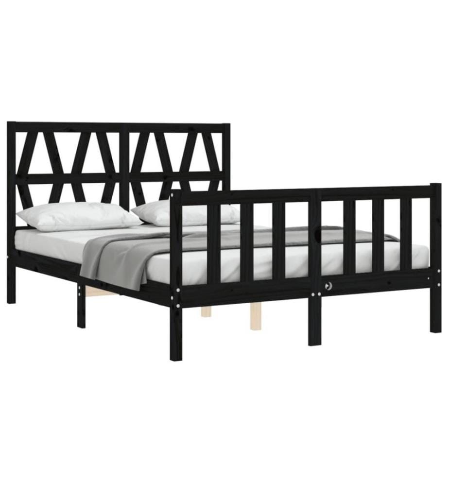Massivholzbett mit Kopfteil Schwarz 140x190 cm