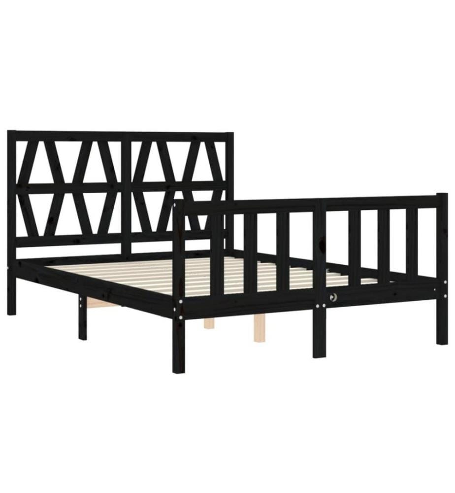 Massivholzbett mit Kopfteil Schwarz 140x190 cm