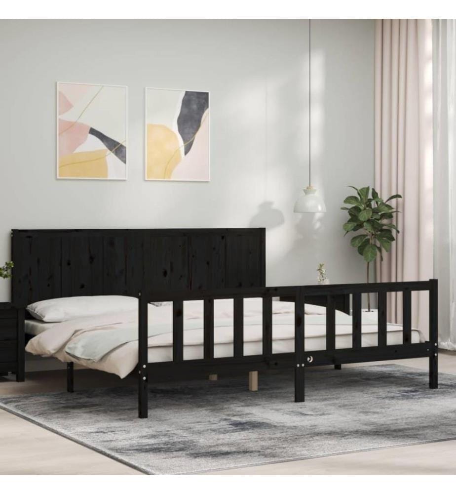 Cadre de lit avec tête de lit noir 200x200 cm bois massif