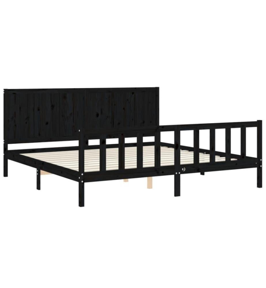 Cadre de lit avec tête de lit noir 200x200 cm bois massif