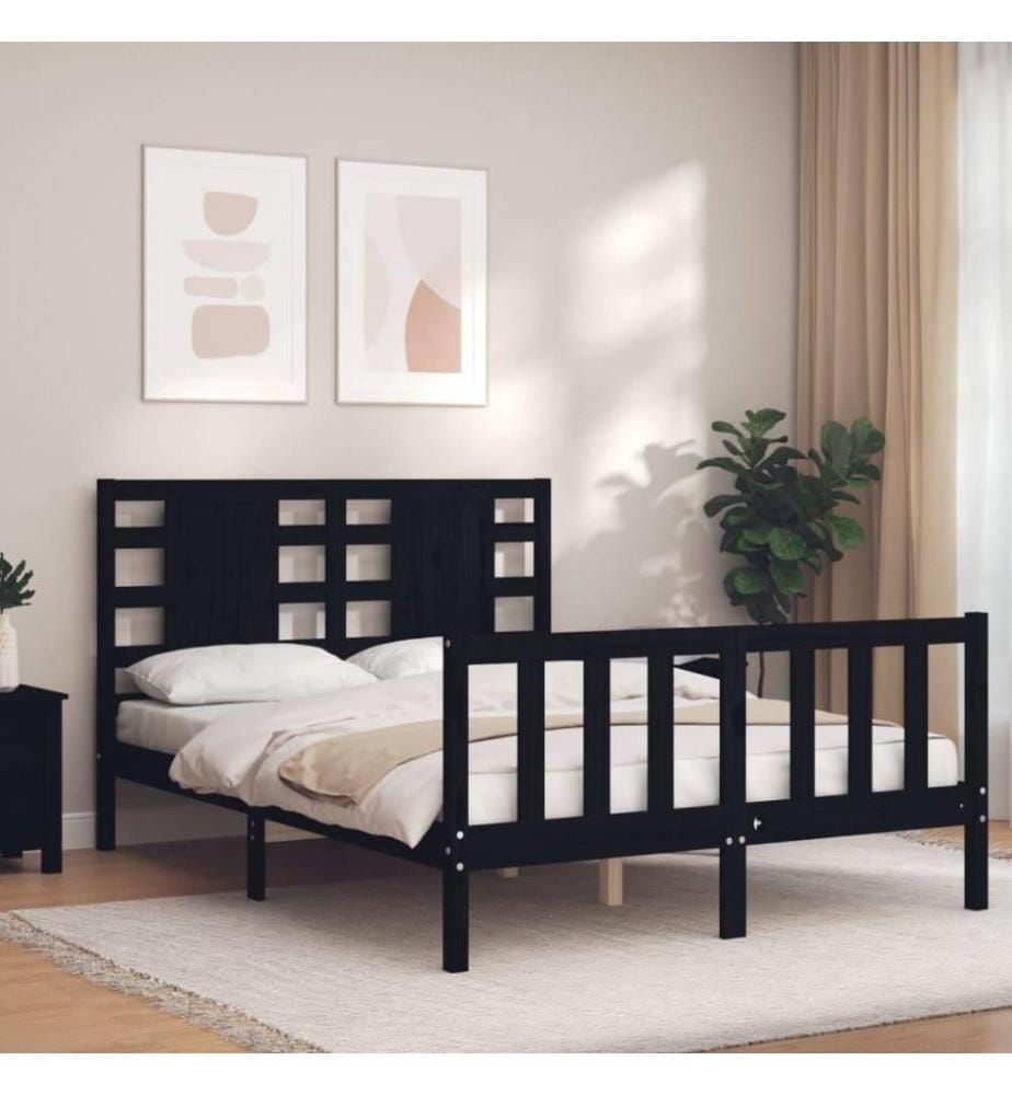 Massivholzbett mit Kopfteil Schwarz 140x190 cm